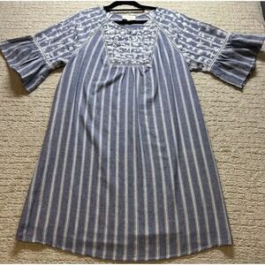 Skies Are Blue Shift Dress Women Medium Blue Embroidered Boho Anthropologie